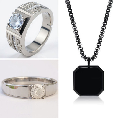 KURMASHOP Stainless Steel Sterling Silver Silver, White, Black Jewellery Set(Pack of 3)