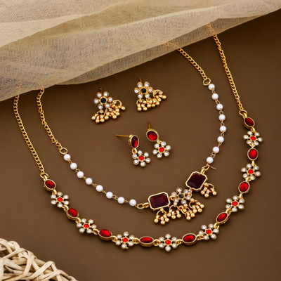 MB Creation Brass Gold-plated Gold Jewellery Set(Pack of 2)