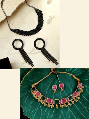ASMITTA Jewellery Alloy Gold-plated Gold, Black Jewellery Set(Pack of 2)