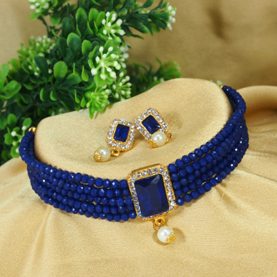 Dhirajart Alloy Gold-plated Blue Jewellery Set(Pack of 1)