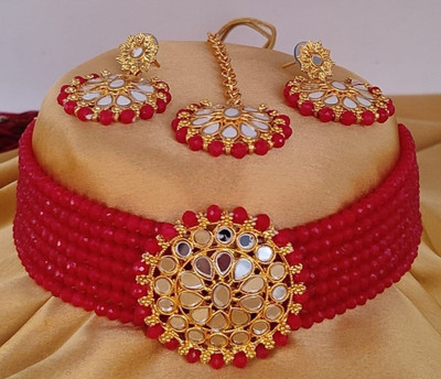 JSK Creation Brass 999 Silver Red Jewellery Set(Pack of 1)