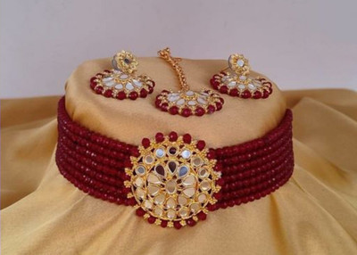 Shree Sundha immitation Alloy Gold-plated Maroon Jewellery Set(Pack of 1)