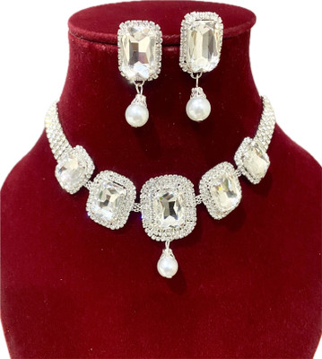 Vacker Alloy Silver White, Silver Jewellery Set(Pack of 1)