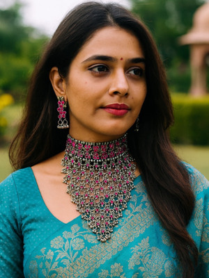 Digital Dress Room Oxidised Silver Gold-plated Gold Jewellery Set(Pack of 3)