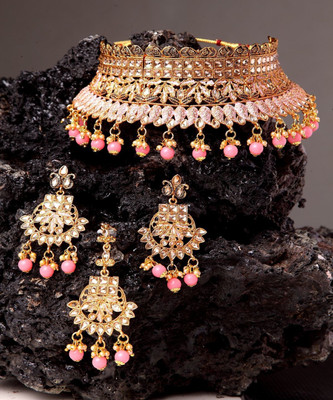 Anika's Creation Alloy Gold-plated Pink Jewellery Set(Pack of 1)