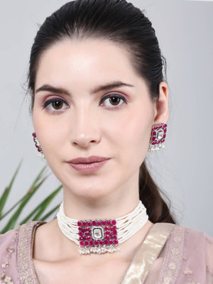 Anamya Collections Alloy Maroon Jewellery Set(Pack of 1)