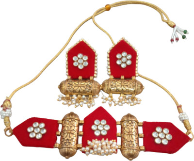 Adornn Fabric Gold-plated Red Jewellery Set(Pack of 3)