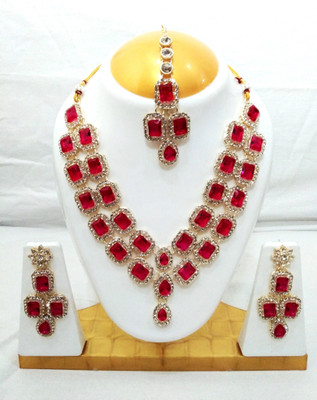 Brinah Brass Gold-plated Pink Jewellery Set(Pack of 1)