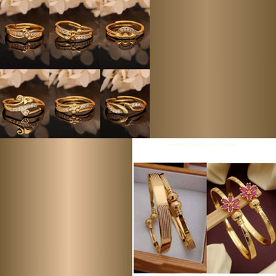 VEDDAA Brass Gold-plated Silver, Red, Multicolor Jewellery Set(Pack of 8)