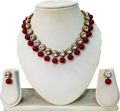 DHIVARA Brass Copper Maroon Jewellery Set(Pack of 1)