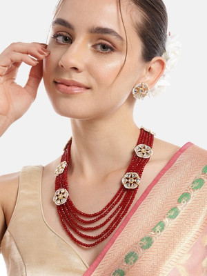 QUEENDOM Brass Gold-plated Red Jewellery Set(Pack of 1)