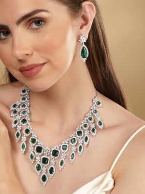 RUBANS Brass Rhodium Silver, Green Jewellery Set(Pack of 1)