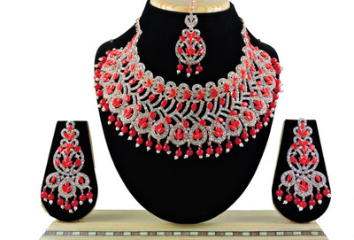 VATSALYA creation Alloy Gold-plated Red Jewellery Set(Pack of 1)