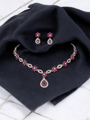 Matram Alloy Rhodium Pink Jewellery Set(Pack of 1)