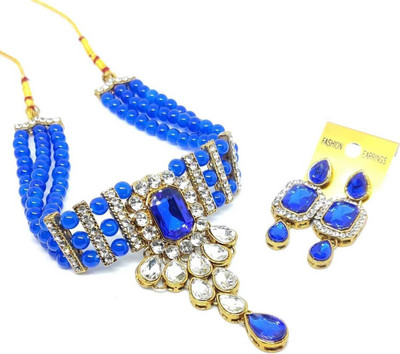 MAHADEV Alloy Gold-plated Blue Jewellery Set(Pack of 2)