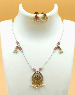 Joyful Brass Gold-plated Pink Jewellery Set(Pack of 1)