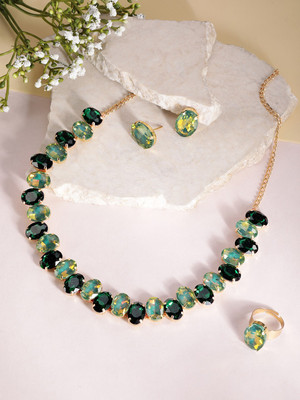 Orangenysha Alloy Rhodium Green Jewellery Set(Pack of 1)
