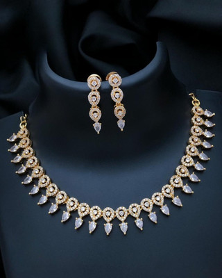 TheWardrobee Brass Gold-plated White Jewellery Set(Pack of 1)