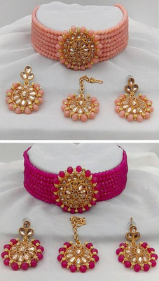Ruhi Alloy Gold-plated Orange, Pink Jewellery Set(Pack of 1)