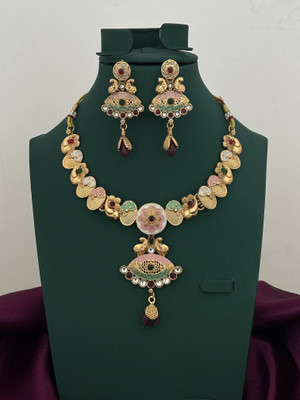 ARYA JEWELLS Brass Gold-plated Pink Jewellery Set(Pack of 1)