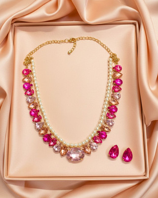 MANSIYAORANGE Brass Gold-plated Pink Jewellery Set(Pack of 3)