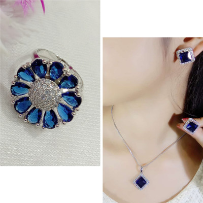 Vipunj Alloy Sterling Silver Blue Jewellery Set(Pack of 3)
