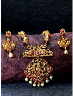 Anika's Creation Brass Gold-plated Red Jewellery Set(Pack of 1)