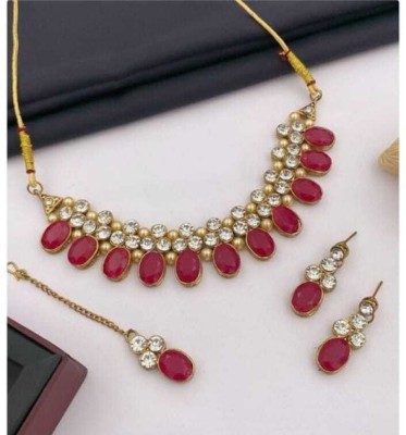 RAHUL TRADERS Alloy Gold-plated Maroon Jewellery Set(Pack of 1)