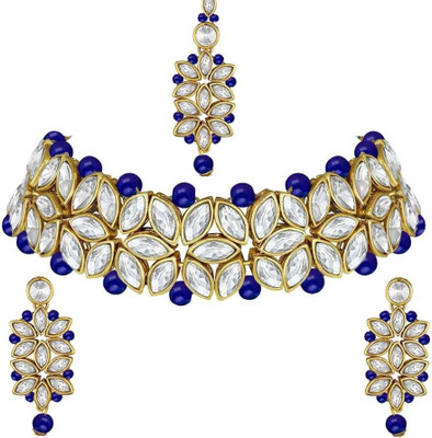 Nivaan Brass Copper Blue Jewellery Set(Pack of 1)