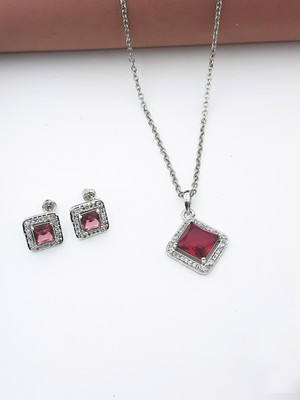 Aviate Alloy Rhodium Pink Jewellery Set(Pack of 1)