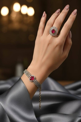 Vicon Stainless Steel Rhodium Red Jewellery Set(Pack of 2)