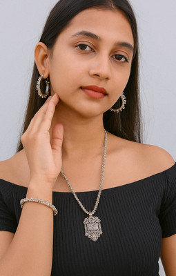 Ruvisha Brass, Metal Black Silver Silver Jewellery Set(Pack of 4)