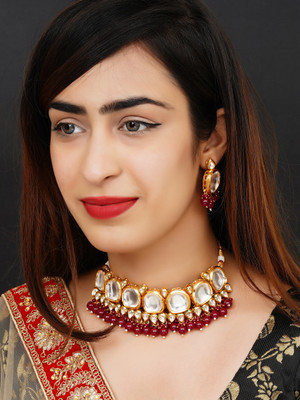 AHOORA Alloy Gold-plated Maroon, Gold Jewellery Set(Pack of 1)