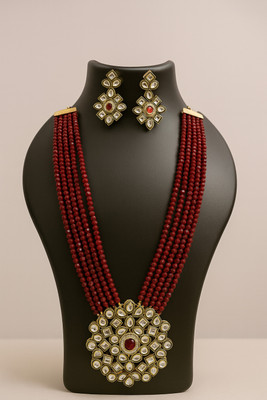 Henuka Stone, Crystal Brass Maroon, Gold Jewellery Set(Pack of 1)