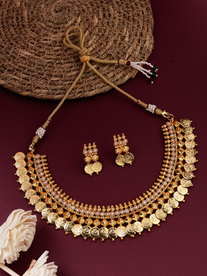JEWELS GURU Copper Gold-plated Gold, White Jewellery Set(Pack of 1)
