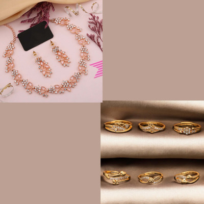 VEDDAA Brass Gold-plated Gold, Rose Gold, Pink Jewellery Set(Pack of 7)