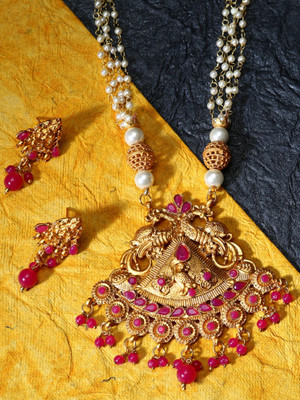 Anika's Creation Brass Gold-plated Red Jewellery Set(Pack of 1)