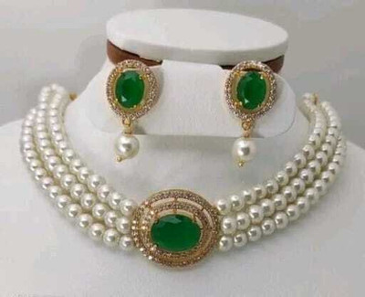ARADHEMA Brass Gold-plated Green Jewellery Set(Pack of 1)