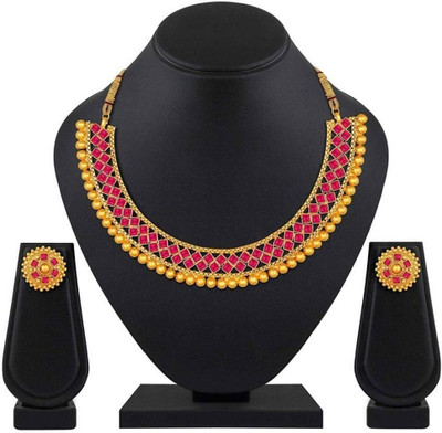 SRK Fashions Alloy Gold-plated Pink Jewellery Set(Pack of 1)
