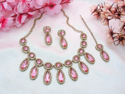 VATSALYA creation Alloy Gold-plated Pink Jewellery Set(Pack of 1)