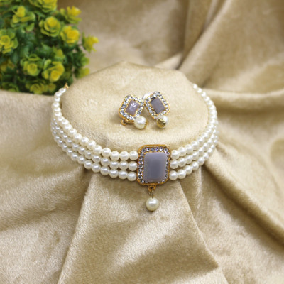 Chikku Alloy Gold-plated Grey Jewellery Set(Pack of 1)