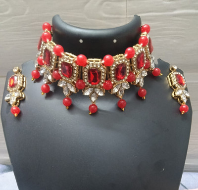 Manmohini Alloy Gold-plated Red Jewellery Set(Pack of 1)