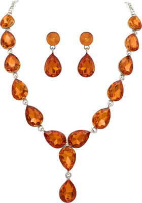 Rukma Alloy Rhodium Orange Jewellery Set(Pack of 1)