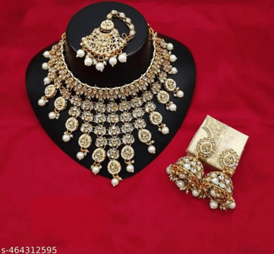 Yuzi Jewells Alloy Gold-plated White Jewellery Set(Pack of 4)