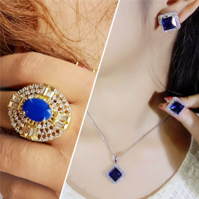 house of common Alloy Sterling Silver Blue, Gold Jewellery Set(Pack of 3)