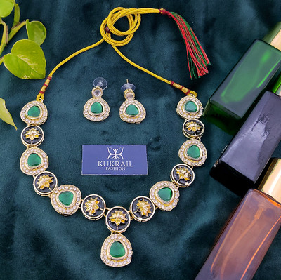 KUKRAIL Brass Gold-plated Green Jewellery Set(Pack of 1)