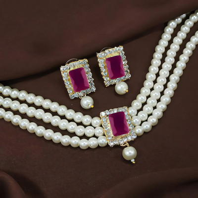 RAUNAK CREATION Alloy Gold-plated Pink Jewellery Set(Pack of 1)