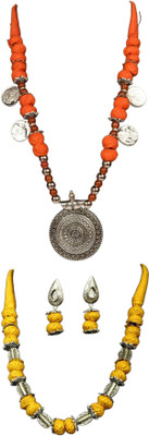HOUSE OFF COMMON Oxidised Silver Orange, Multicolor Jewellery Set(Pack of 2)