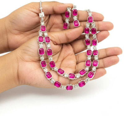 PSM Brass, Copper Gold-plated Pink Jewellery Set(Pack of 1)