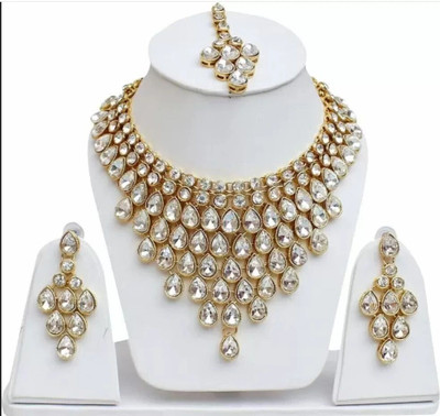 Lathar Alloy Gold-plated White Jewellery Set(Pack of 1)